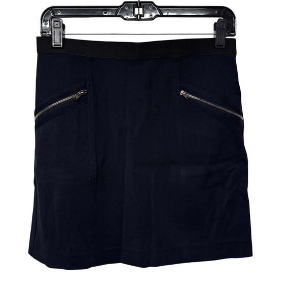 Theory Womens Stretch Wool Zipper Mini Pencil Skirt Black Navy Blue Size 6 - Picture 1 of 9